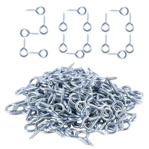 Produktbild: TIOMIOSEA 200 Stück kleine Ösenschrauben, Schraubhaken, Auge Schraube Haken vernickelt Metall Schraub-Haken für Holz, Sicherung von Kabeldrähten, rostfrei, 22.9 x 7 mm