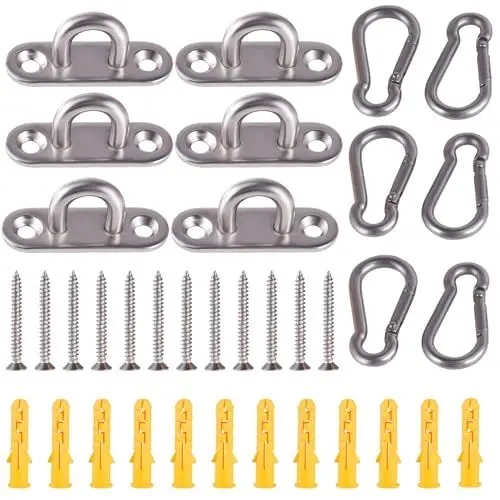 Produktbild: TIOMIOSEA M5 Edelstahl Karabiner und Edelstahl Augplatte mit Öse, Deckenhaken Schwerlast, U-Haken Wand Deckenhalterung Haken für Befestigung von Sonnensegel Hängesesseln Bootsdecks Decken