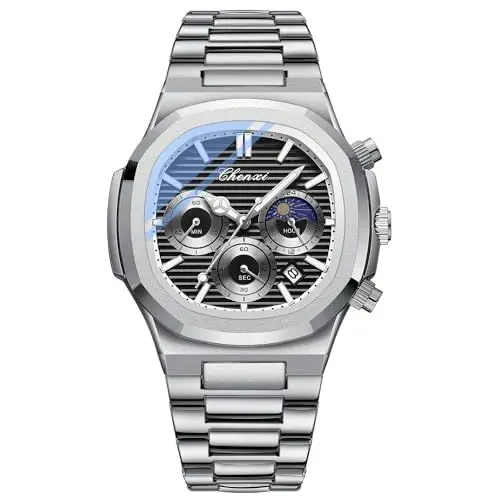 Produktbild: Tiong Herren Chronograph - Quadratisches Achteckiges Design, Leuchtende Wasserdichte Business Uhr, Multifunktions Edelstahl Quarzuhr