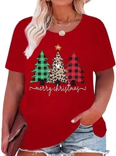 Produktbild: tiorhooe Weihnachtsshirt Damen Große Größen Weihnachtsbaum Graphic Oversize Shirt Frauen Plus Size Tees