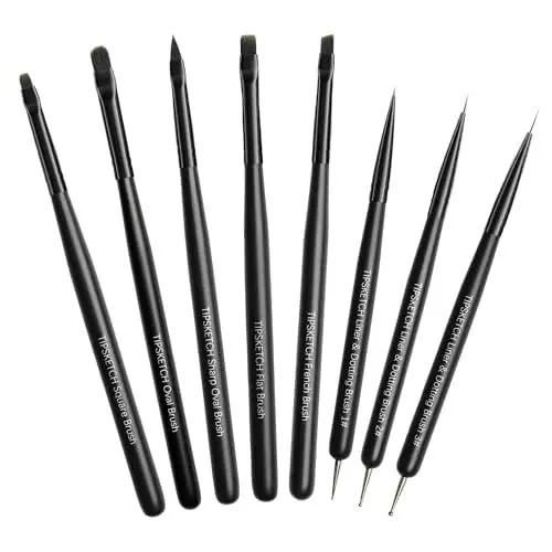 Produktbild: Tipsketch Nagel Pinsel 8 Stück Pinsel für Gelnägel,Nageldesign Gel Pinsel Dotting Painting Line Pen für Nagellack Gel Acryl Nagel Pinsel Nailart Kit Acryl Pinsel Fineliner nägel selber machen