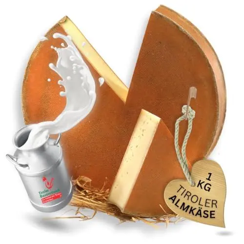 Produktbild: Tiroler Bauernstandl® ALM- Bergkäse | 1 Kg | würziger Käse am Stück für Käseplatte | Tiroler HEU- Milch - Cheese ideal für Fondue | Käsefondue und Fondueset