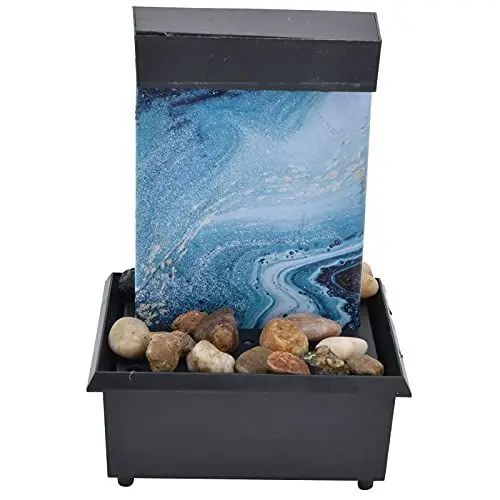 Produktbild: USB Zimmerbrunnen mit Marmor-Design,Tischbrunnen Kunststoff Zimmerbrunnen 3V USB Marmor Brunnen Ornamente Led Tischbrunnen Mit Steinen Für Tischdekoration Brunnen Ornament