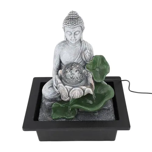 Produktbild: Tischbrunnen, Leise Tauchpumpe, Einfach zu Bedienender Tisch-Wasserfall, Wasserpumpe mit Einstellbarem Durchfluss, Warme Beleuchtung, Kompakter Meditierender Buddha-Wasserbrunnen