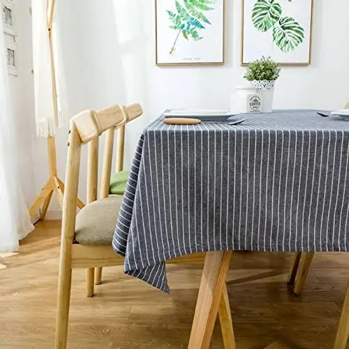 Produktbild: EHOMERY Tischdecke Bierzeltgarnitur Stoffähnlich Table Cloth Washable Reiner Farbstreifen Gartentischdecke Tropic Dinning Table Cloth Blau Grau Tischschutz Dekoration 120X180Cm