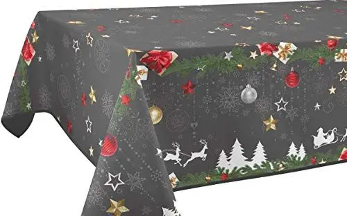 Produktbild: Tischdecke Fleckabweisende Weihnachten Grau - Rechteckig 150 x 240 cm
