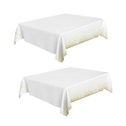 Produktbild: Tischdecke Weiß,2 Stück Einweg Tischdecke,Rechteckige Plastiktischdecke,Hochzeit Plastik Tischdecken,Tisch Decken Gold Dot Tischdecke Wiederverwendbar Wachstuch Abwaschbar