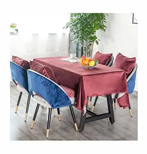 Produktbild: EHOMERY Tischdecken Kleine Wachs Tischtücher Einfache Volltonfarbe Mit Flauschigem Ball Abwaschbare Tischdecke Eckig Tischtuch Für Bierzeltgarnitur Dunkelrot Tischschutz Dekoration 90X90Cm