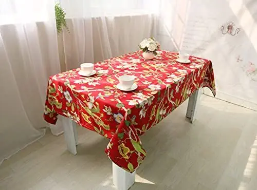 Produktbild: EHOMERY Tischdecken Rollen Tischtücher Gastronomie Vögel Und Blumen Gartentischdecke Waschbar Tischtuchschutz Rot Tischschutz Dekoration 140X220Cm