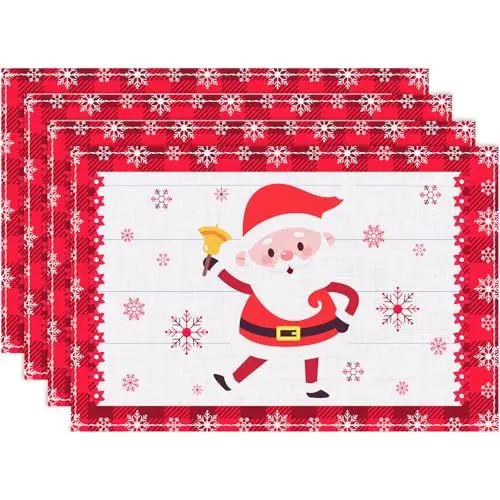 Produktbild: Tischdeko Weihnachten, Tischsets Weihnachten 4er Set, 45 * 30cm Tischsets Platzsets Abwaschbar und Hitzebeständig, Weihnachtsmann Schneeflocke Baumwolle und Leinen Tischset for Weihnachten Dekoration