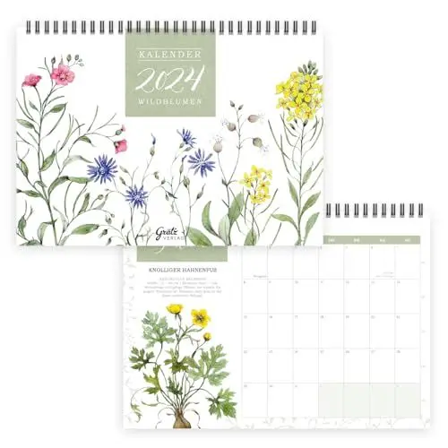 Produktbild: Tischkalender 2024 zum Aufstellen I Mit Liebe zum Detail gestaltet von Sophia Drescher I Stehkalender mit Wildblumen-Motiven für Büro oder Zuhause