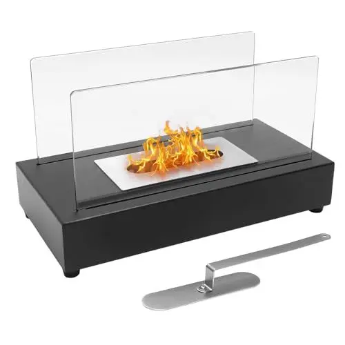 Produktbild: heyfurni Tischkamin | 3h Brenndauer Bioethanol Kamin | Tisch Ethanol Feuerstelle | 0.5 L Großes Volumen Tischfeuer für Indoor Outdoor | Tragbare Ventless Kamin | Lange Ausdauer Rauchfrei | Balkon Deko