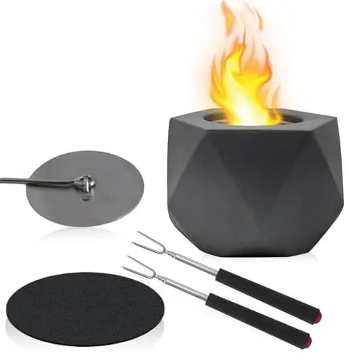 Produktbild: Tischkamin, Feuerstelle für den Innenbereich mit Bratspießen, kleine tragbare Feuerstelle als Dekoration für den Innen- und Außenbereich, Geschenk für den Balkon auf der Terrasse
