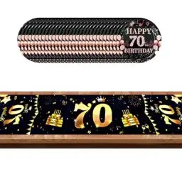 Produktbild: Tischläufer 70 Geburtstag Schwarz Gold,Geburtstag Dekoration,Geburtstag Tischläufer 180 x 35 cm,Tischdeko Geburtstag , Kommt mit 17,8 cm Großen Tellern Geburtstag,16 Stück, für Party Geburtstagsdeko