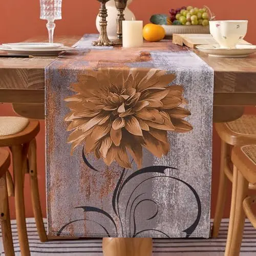 Produktbild: Tischläufer Braun Gray Blume Outdoor Tischläufer Wetterfest Tischläufer Sommer Tischläufer Abstrakt Rustikales Ölgemälde Tischläufer Abwaschbar Tischdecke für Küche Esstisch Couchtisch 40x140cm