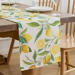 Produktbild: Tischläufer Modern Tischläufer Sommer Tischläufer Gelb Zitrone Pflanzen Tischdeko Tischläufer Polyester Bauernhaus Tischplatte für drinnen und draußen Urlaub Party Wohnzimmer Dekor 40 x 140 cm