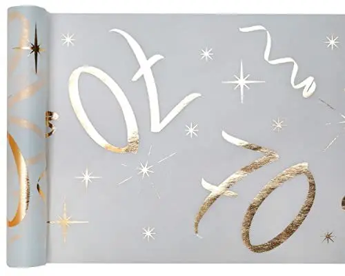 Produktbild: Tischläufer Weiß-Gold 70 Jahre 30 cm x 5 m Dekostoff Banner Tischdecke Tischband