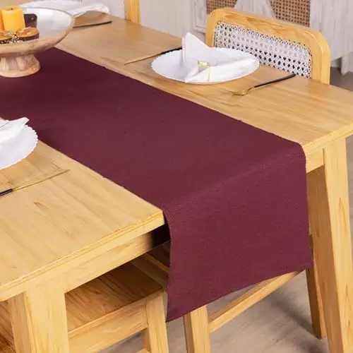 Produktbild: Tischläufer für 6-Sitzer Esszimmer Tibetanrot Poly-Baumwolle 33 x 183 cm Gewebt Gerippt Dekorative Tischdecke für Weihnachten Party Hochzeit Zuhause Outdoor