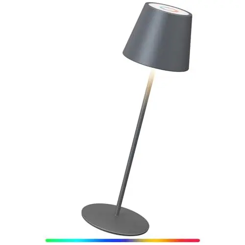 Produktbild: MALUX Tischlampe Kabellos, Dimmbar LED Akku Tischleuchte, Touch-Control Warme Lichtfarbe 3000K+RGB Metall Outdoor Tischlampe IP54 Wasserdicht für Restaurant, Camping, Balkon, Garten (Grau 1 Stück)
