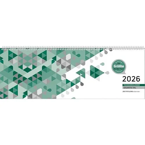 Produktbild: Tischquerkalender Giganta XXL grün 2026-42,2x14,8 cm - 1 Woche auf 2 Seiten - Bürokalender - Stundeneinteilung 7-22 Uhr - 126-0013