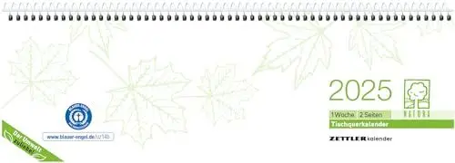 Produktbild: Zettler - Tischquerkalender 2025 Recycling, 29,6x9,9cm, Bürokalender mit 120 Seiten, Tages-, Wochen- und Zinstageszählung, Steuerterminen, Recyclingpapier und internationales Kalendarium