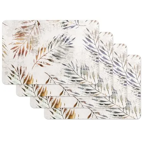Produktbild: Vénilia Tischset Lapu - Hellgrau Palmenblätter Sommer - 4er Set, 45 cm x 30 cm - Platzsets abwaschbar, Tischschutz, Platzdeckchen, schmutz- und wasserabweisend, lebensmittelecht