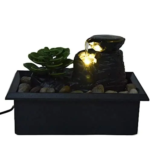 Produktbild: Tisch-Wasserbrunnen, USB-Zimmerbrunnen, Wasserornament mit LED-Licht, Beruhigende Entspannung, Kopfsteinpflaster, Zen-Meditationsbrunnen, Saftiger Wasserbrunnen für Büro, Heimdekoration, Terrasse