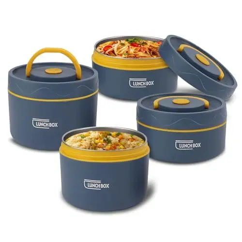 Produktbild: Tissting 4 Pcs Thermobehälter, 420ml 550ml Weithals Thermoschüssel mit Deckel und Lunchtasche, 304 Edelstahl Auskleidung Thermo Lunchbox Kinder Auslaufsicher Essensbehälter(Wärmedämmung)