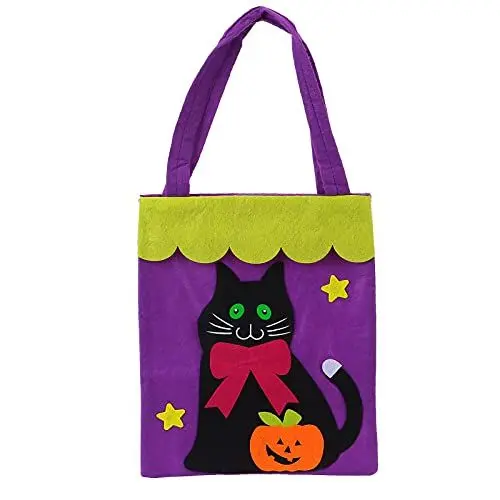 Produktbild: Tissting Halloween Tragetasche, Große Stofftasche für Frauen, Cartoon Muster Wiederverwendbare Handtasche Einkaufstasche, Halloween Leinwand Süßigkeiten Tragetasche mit Henkel(41x21cm) (Katzentyp)