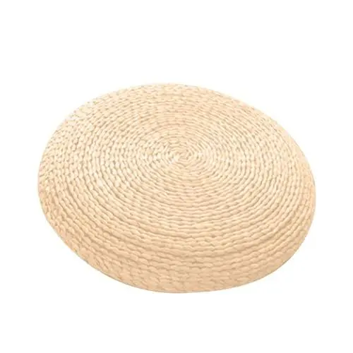 Produktbild: TITA-DONG Flaches Sitzkissen aus Stroh, Rundes Futon-Kissen aus Gewebtem Rattan Im Japanischen Stil, Vielseitiges, Atmungsaktives Flaches Strohpolster für Yoga-Matte, Weiches(30 cm/weiß)