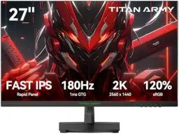 Produktbild: TITAN ARMY Gaming Monitor 27 Zoll, 180Hz, 2K QHD 2560 x 1440p Fast IPS 1ms GTG Monitore, G-Sync & FreeSync, 120% sRGB HDR10 PC Bildschirm, Blaulicht Reduktion, VESA, HDMI 144Hz, DP 180Hz, P27GR