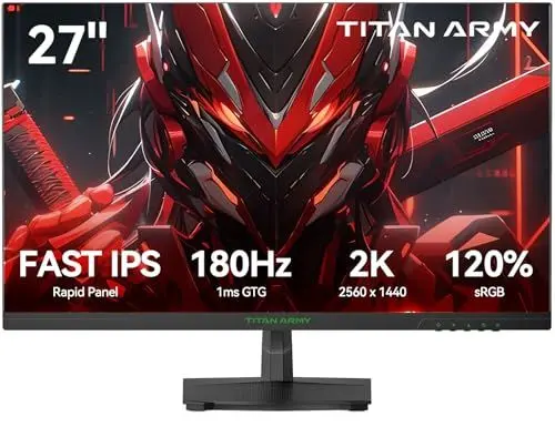 Produktbild: TITAN ARMY Gaming Monitor 27 Zoll, 180Hz, 2K QHD 2560 x 1440p Fast IPS 1ms GTG Monitore, G-Sync & FreeSync, 120% sRGB HDR10 PC Bildschirm, Blaulicht Reduktion, VESA, HDMI 144Hz, DP 180Hz, P27GR