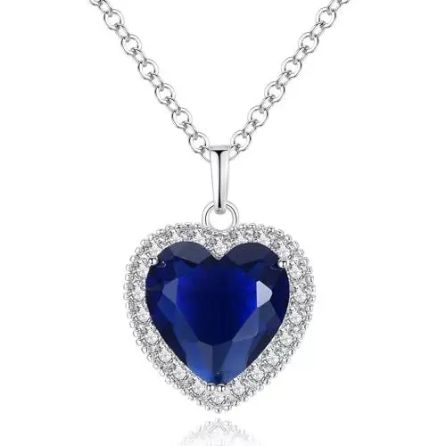 Produktbild: Titanic - Herz des Ozeans silber Halskette mit Anhänger, AILUOR Halskette mit blauem Herz-Kristall für Frauen (Silber)