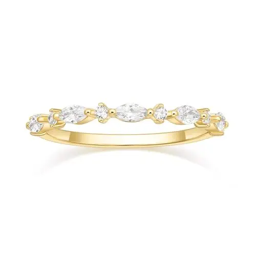 Produktbild: Titaniumcentral Ringe Damen Vorsteckring Schmal 14K Vergoldet Schlicht Eternity Zirkonia Verlobungsringe Eheringe Versprechen Ring (Gelbgold,51 (16.2))