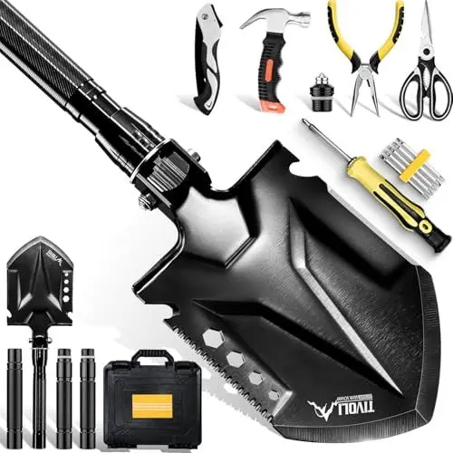 Produktbild: TIVOLI Multifunktional-Klappspaten Outdoor,Camping Schaufeln-Set aus kohlenstoffreicher Stahl mit Multifunktionales Zubehör, Survival-Ausrüstung für Dschungel, Schnee und andere Outdoor-Szenarien