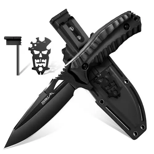 Produktbild: TIVOLI Outdoor Messer Feststehendes Klingen, Full Tang Jagdmesser mit Kydex-Hülle, D2 Kaltstahl Gürtelmesser mit Multifunktionswerkzeug, Geeignet für Camping, Dschungel-Exploration, Wandern