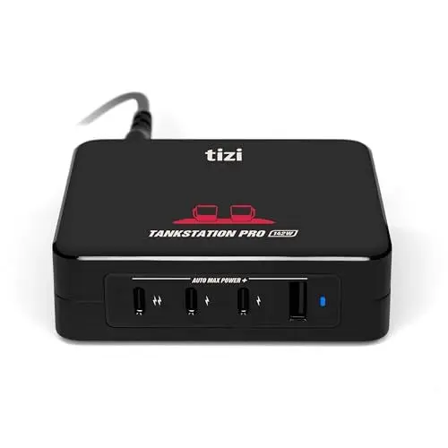 Produktbild: tizi Tankstation Pro (142W) - 4 Anschlüsse Ladegerät, neueste GaN Power Delivery, 4-Port USB-C PD Netzteil für Schreibtisch, Reisen mit Wechselsteckern, kompatibel mit Apple MacBook Pro, iPad, iPhone