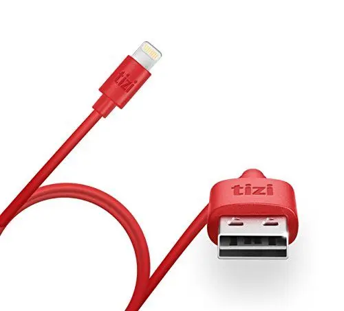 Produktbild: tizi flip – Lightning Kabel mit doppeltseitigem USB-Flip Stecker (50cm, rot), Apple Mfi Zertifiziert, Daten- und Ladekabel mit reversiblem Stecker.
