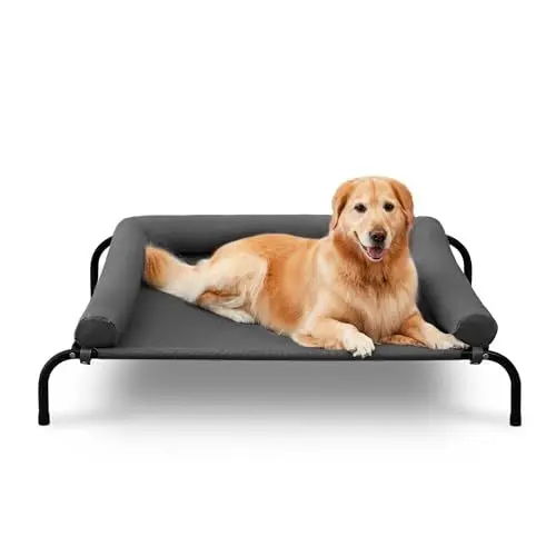 Produktbild: TJ SOULER Outdoor-Hundebett Mit Abnehmbarem Bloster, Kühlendes Erhöhtes Bett für Große Hunde, Atmungsaktives Waschbares Netzgewebe für Haus Und Garten L Dunkelgrau