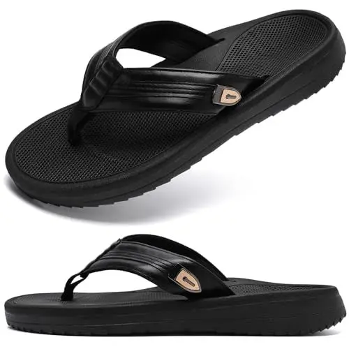 Produktbild: TJJDRYSR Flip Flops Herren,Badelatschen Herren mit Bogenstütze Sport Summer Beach Weiche Dicke Glides Sandalen(Schwarz,45 EU)