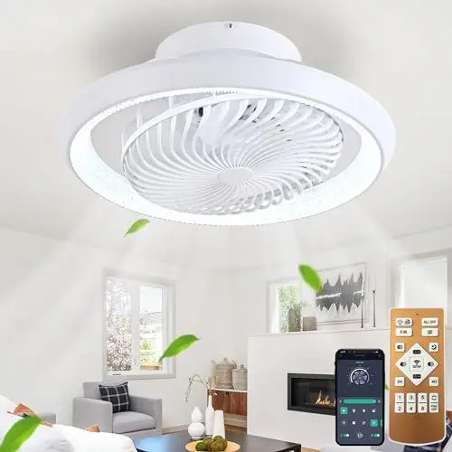 Produktbild: TJSC Deckenventilator mit Beleuchtung LED Licht, Dimmbar Invisible Fan Ventilatorlicht, 360° Drehbar, Timer Leise Ventilator lampe, 72W mit Fernbedienung APP, für Wohnzimmer Schlafzimmer,Weiß, 49cm