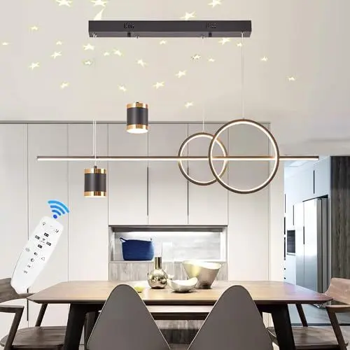 Produktbild: TJSC LED Pendelleuchte Esstisch, 49W Dimmbar Hängelampe mit Fernbedienung, Sternenhimmel Unabhängig Steuerbare Hängeleuchte, 120cm Höhenverstellbar Pendellampe, Für Esszimmer, Küche, Schwarz, 100cm