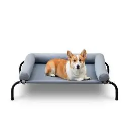 Produktbild: TJSOULER Outdoor-Hundebett mit abnehmbarem Bloster, kühlendes erhöhtes Hundebett für kleine bis mittelgroße Hunde, atmungsaktives, waschbares Netzgewebe, Hundebett für Haus und Garten M Grau