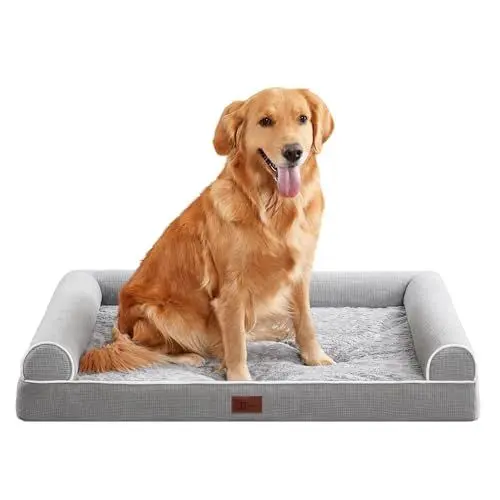 Produktbild: TJSOULER orthopädische Hundebett für waschbar wasserdicht Hundekissen mit hohem Rand Unterstützung Schaum rutschfest Hundesofa, abnehmbare große Hundematratze für drinnen mit grau 92x68cm L