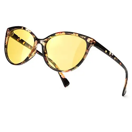 Produktbild: TJUTR Polarisierte Nachtfahrtbrille Damen, HD-Nachtsichtbrillen Reduzieren Blendung UV-Schutz Nachtbrillen (Blumen/Gelb Nachtsichtbrille)