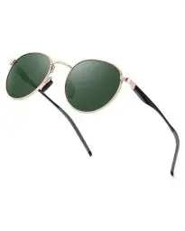 Produktbild: TJUTR Retro Runde Polarisierte Sonnenbrille UV400 Schutz Anti Blendung Vintage Kreis Metallrahmen für Damen Herren