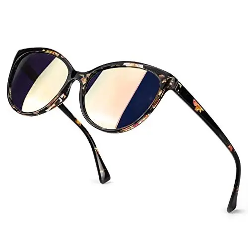 Produktbild: TJUTR Sonnenbrille Damen Polarisierte, Retro Katzenauge Brille UV-Schutz (Blumen/Rosa)