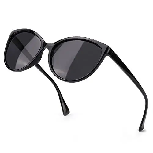 Produktbild: TJUTR Sonnenbrille Damen Polarisierte, Retro Katzenauge Brille UV-Schutz (Schwarz/Grau)