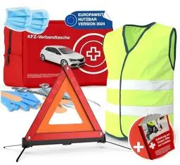 Produktbild: TK Gruppe Timo Klingler 2 in 1 - Auto Erste Hilfe Set 2025 - KFZ Verbandskasten Pkw - Verbandskasten & Warnweste EN ISO 20471 Set - Autozubehör & Pannenset & Unfall