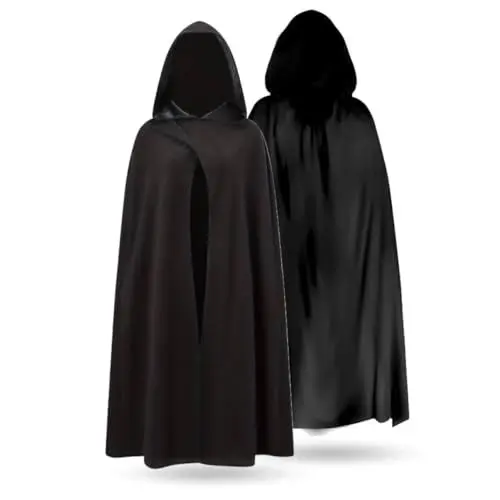 Produktbild: TK Gruppe Timo Klingler Vampir Halloween Kostüm schwarz Verkleidung für Kinder & Erwachsene - Umhang mit Kaputze - Fasching & Karneval